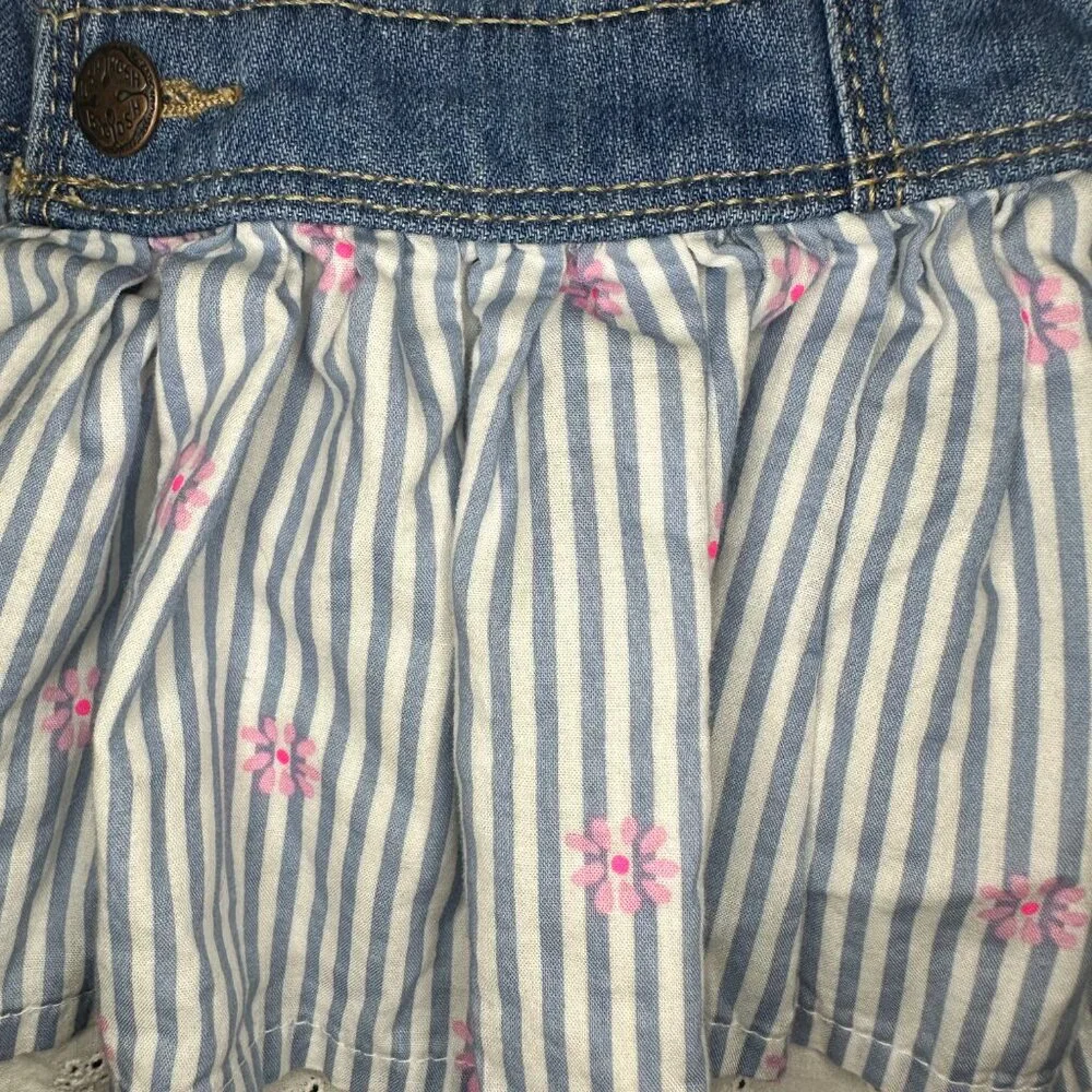 Osh Kosh Eyelet Lace Bib Overall Denim Dress 12mo chambray skirt stripes OSHKOSH